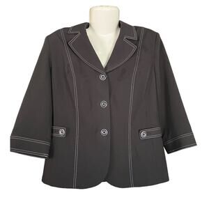 TanJay Women's Black w/ White Stitching 3-Button Front 3/4 Sleeve Blazer SZ 12
